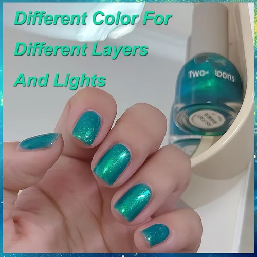 Miniatura 7 de Esmalte de uñas a base de agua Aurora verde brillante, esmalte de uñas con efecto cromado iridiscente, esmalte de uñas no tóxico para mujeres
