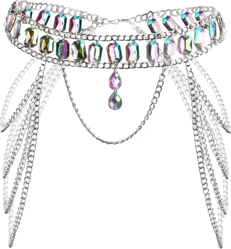 Cadena de vientre con piedras preciosas para decoración de cintura, cadena para el cuerpo, para mujeres, festivales, rave, fiesta, accesorios