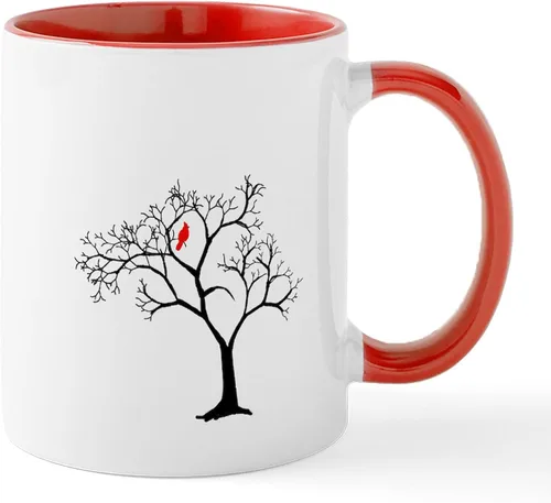 Miniatura 16 de CafePress Cardinal In Snowy Tree - Taza de café de cerámica (11 oz)