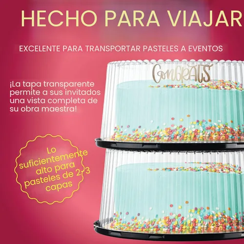 Miniatura 5 de Contenedores Transportadores Desechables de Plástico para Pasteles de 10 - 11" con Tapas de Cúpula y Bases para Pasteles [Paquete de 5] y Servidor