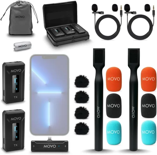 Miniatura 10 de Movo WMX-2-DUO - Sistema inalámbrico compacto de doble micrófono con soportes de extensión de mano - Mini micrófonos Lavalier inalámbricos