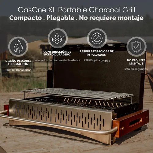 Miniatura 2 de GasOne XL Parrilla de Carbón Portátil – Parrilla de Barbacoa Plegable de 24.5 x 18.5 pulgadas tipo Maletín con Tapa – Ahumador de Carbón Ligero