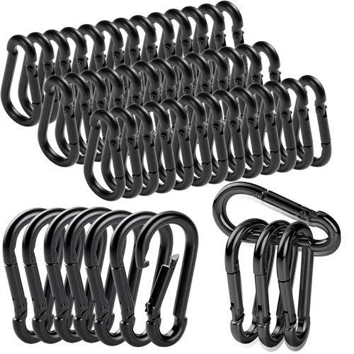 Miniatura 12 de Paquete de 50 mosquetones resistentes, ganchos de resorte grandes de 3.2 pulgadas a granel, mosquetones negros galvanizados para campamento, clips
