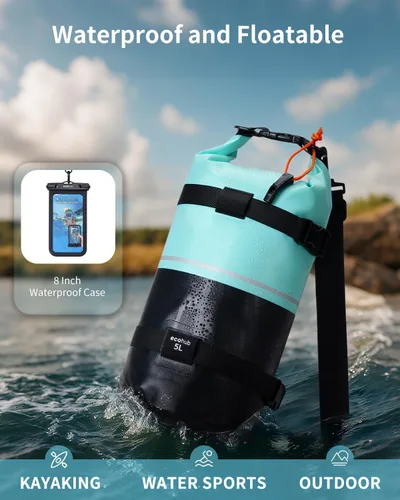 Miniatura 3 de ECOHUB - Bolsa seca impermeable para hombres y mujeres, 5 L/10 L/20 L Roll Top ligera, bolsa de almacenamiento seca mochila para viajes, kayak, Verde
