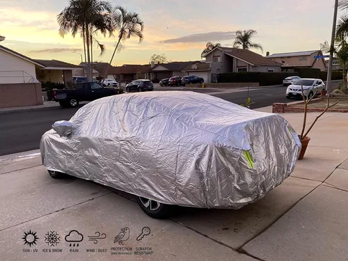 Miniatura 3 de Tecoom Funda resistente de múltiples capas para automóvil, para todo tipo de clima, impermeable, resistente al viento, reflectante, nieve, sol