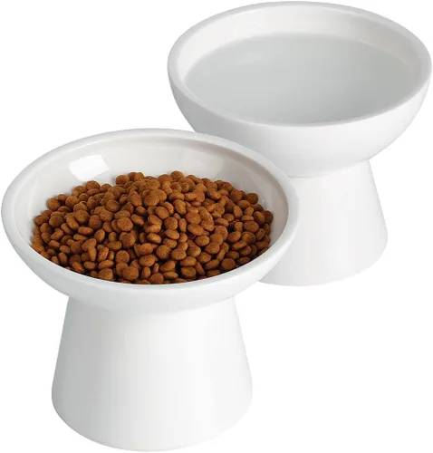Miniatura 24 de LoeJan Juego de cuencos elevados de comida y agua para gatos, comedero de cerámica extra ancho y elevado, cuenco de alimentación a presión Verde