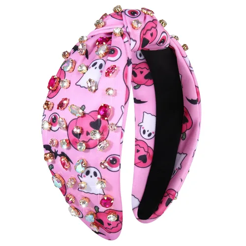 Miniatura 9 de PHALIN Diadema de Halloween para mujer, accesorios de Halloween con diamantes de imitación, caramelo, calabaza, fantasma, diadema anudada