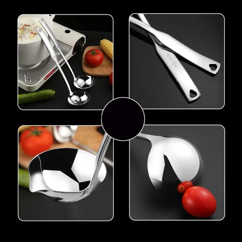 Miniatura 7 de Cucharón luminoso para sopa con boquilla de vertido, acero inoxidable 18/8 de alta calidad, cucharón de 12 pulgadas para servir, cocinar, enlatar