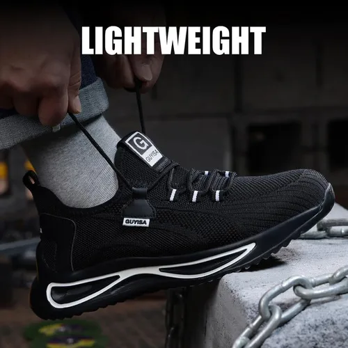 Miniatura 5 de GLANOUDUN Zapatos de punta de acero para hombres y mujeres, zapatos de trabajo transpirables para hombres, zapatos de trabajo ligeros con punta