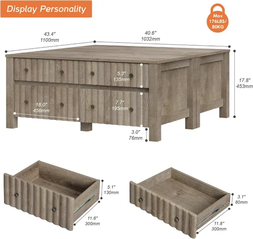 Miniatura 2 de WAMPAT Paquete de 2 mesas auxiliares modernas, mesa auxiliar rectangular con cajones de almacenamiento deslizantes, mesa central con patas de madera