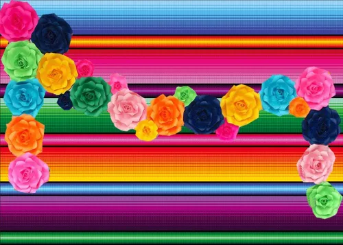 Miniatura 2 de Fondo de fotografía temática de fiesta de color de 7 x 5 pies, rayas mexicanas, mesa de postre para decoración de fondo para niños, baby shower