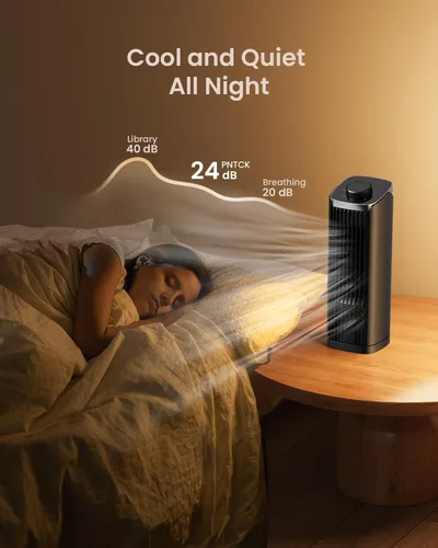 Miniatura 7 de PNTCK Ventilador para dormitorio, ventilador de torre de 13 pulgadas con 3 velocidades máximas de 23 pies/s, ventilador de escritorio oscilante