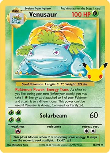 Pokémon Celebraciones Venusaur, 25 aniversario Holo Rare Reimpresión de 1995 + tarjeta sorpresa!