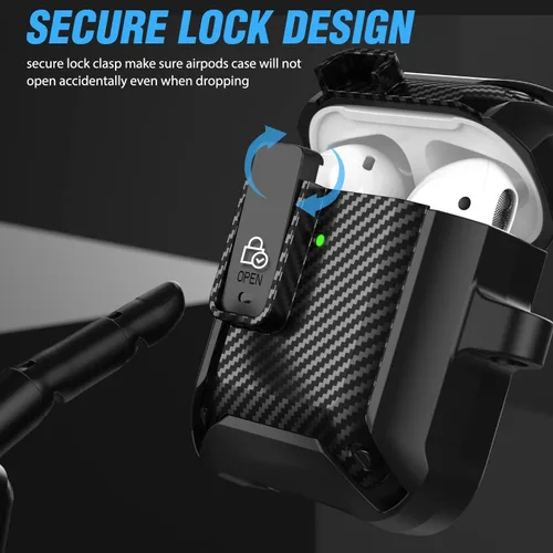 Miniatura 3 de Valkit Funda para Airpods para hombres con cerradura, funda de cuerpo completo con llavero para AirPods de Apple a prueba de golpes, funda