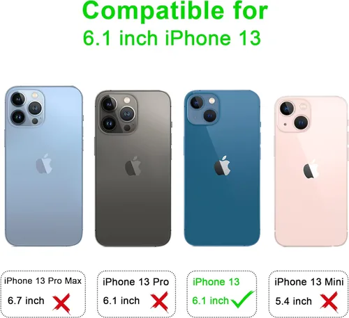Miniatura 2 de Arae Funda para iPhone 13 con tarjetero - Funda tipo cartera con bolsillos para tarjetas de piel sintética con tapa trasera para iPhone 13 de 6.1