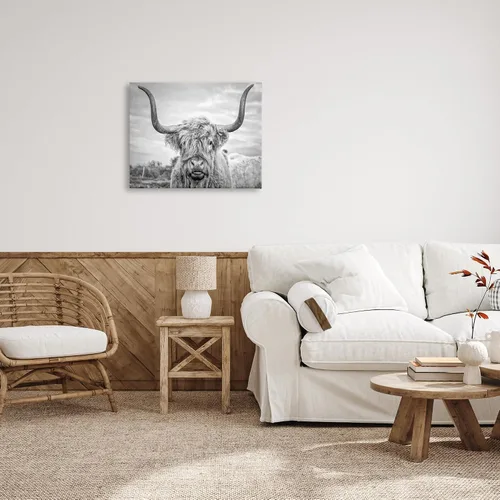 Miniatura 3 de Stupell Industries Lienzo decorativo para pared, diseño de vaca de las tierras altas en blanco y negro por Joe Reynolds, 24 x 30 pulgadas