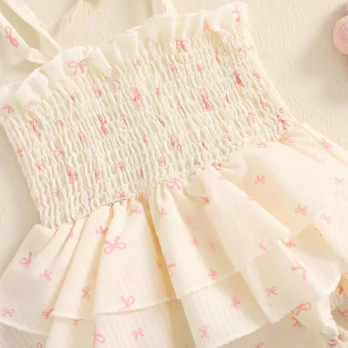 Miniatura 88 de Mameluco para bebés y niñas de 3, 6, 9, 12, 18 meses, enterizo de manga corta, fruncido, faldas y dobladillo, diadema