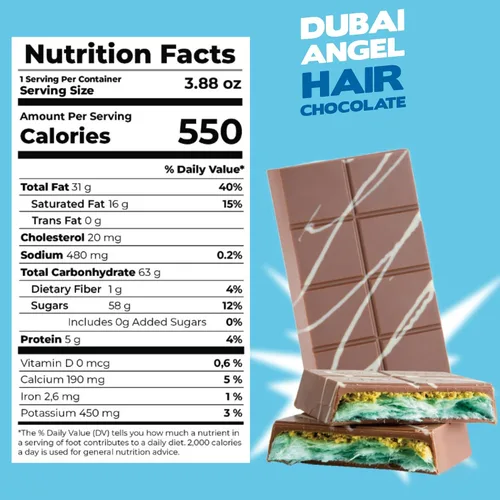 Miniatura 2 de Carians Viral - Barra de chocolate con pelo de ángel italiano congelado, sabor a pistacho, kataifi y caramelo, ideal para regalo, aniversario, 3.88