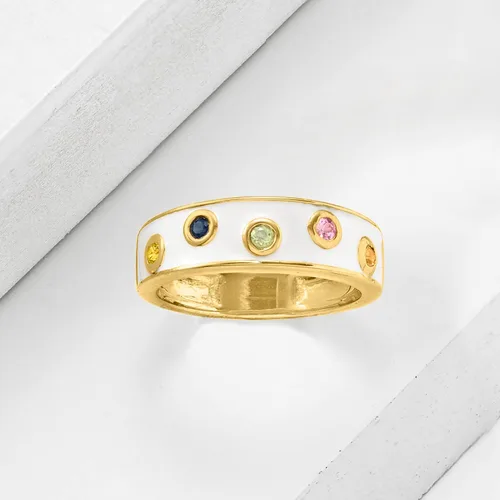 Miniatura 5 de Ross-Simons Anillo de zafiro multicolor y esmalte blanco de 0,20 qt en oro de 18 quilates sobre plata esterlina, Gema, Zafiro