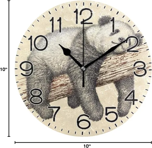 Miniatura 9 de ALAZA Reloj de pared con diseño de oso panda, funciona con pilas, silencioso, de cuarzo, analógico, rústico, estilo rústico, redondo, decoración