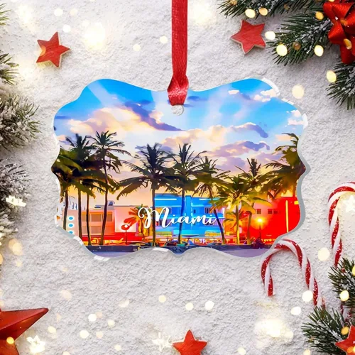 Miniatura 6 de Miami Florida, Estados Unidos, decoración de árbol de Navidad, recuerdos de ciudad de campo, recuerdos personalizados de Navidad 2023, decoración