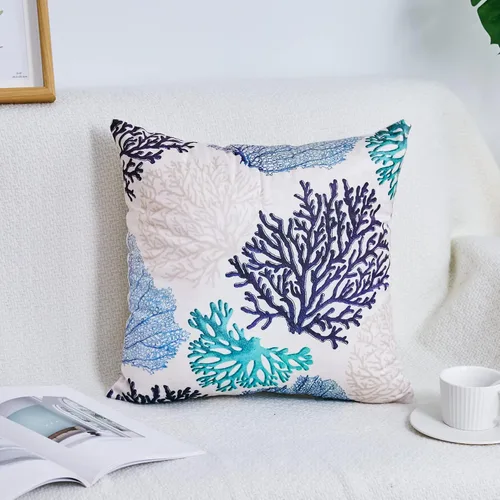 Miniatura 3 de Juego de 2 fundas de almohada decorativas de terciopelo de lujo con temática de ramas coralinas costeras para sofá, cama, sofá, decoración rural