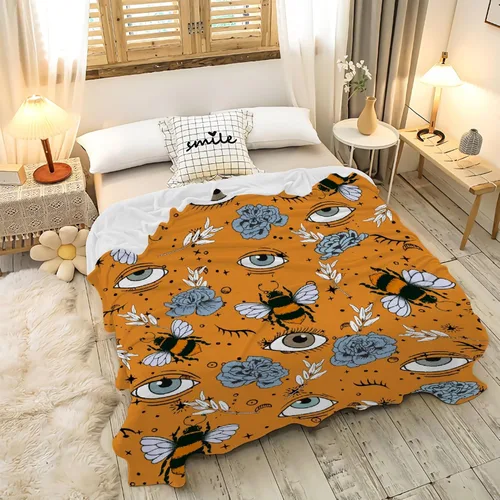 Miniatura 5 de Manta de otoño de flores y ojos de abeja, regalo para sábana ligera y cómoda, manta de franela súper suave, decoración perfecta para el hogar