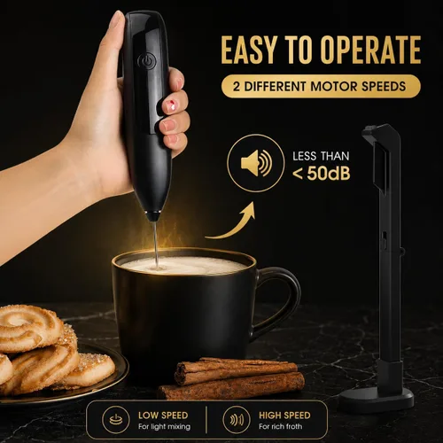 Miniatura 5 de GOCHA Espumador de leche recargable, espumador de leche eléctrico USB-C de mano, batidor de doble resorte, máquina de espuma de 2 velocidades