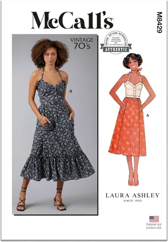 McCall's Misses' Vintage 1970's Top and Skirt - Kit de patrón de costura por Laura Ashley, código de diseño M8429, tallas 8-10-12-14-16