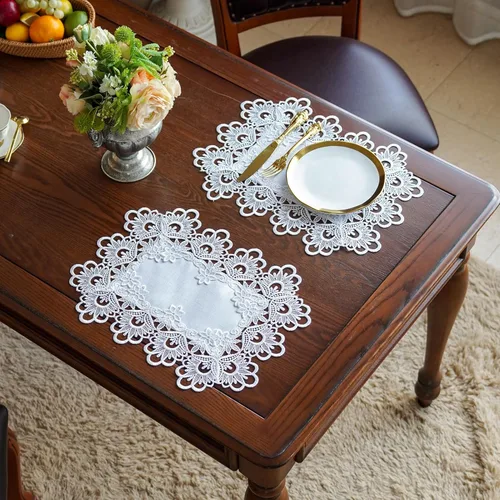Miniatura 10 de ARTABLE Manteles de encaje redondos con doily, manteles de encaje, doily bordado con flor, tapete para tazas y jarrones para decoración de mesa