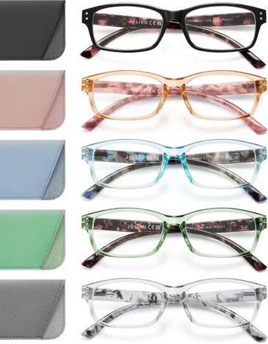 Miniatura 8 de JOLISU Gafas de Lectura para Mujeres y Hombres - Paquete de 5 Gafas de Lectura Elegantes para Damas con Bisagra de Resorte - Gafas de Bloqueo de Luz