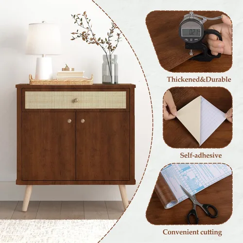Miniatura 2 de Abyssaly Papel de Contacto de Madera, Papel Tapiz de Despegar y Pegar Rojo/Marrón para Gabinetes, Envoltura de Vinilo de Grano de Madera Sintética