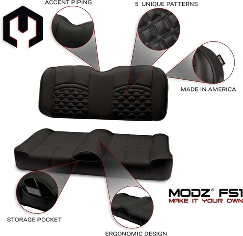 Miniatura 2 de MODZ® FS1 - Asiento delantero de carrito de golf personalizado para Club Car Precedent/Adelante/Tempo - [2004-Up] - Base negra - Patrón de doble