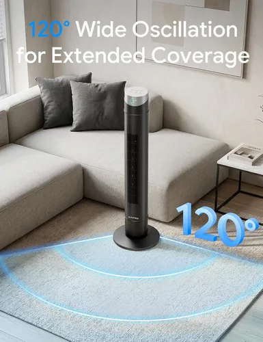 Miniatura 29 de ZAFRO Ventilador de torre inteligente para dormitorio, ventilador de torre oscilante de 120°, 28 pies/s de alta velocidad, 12 velocidades, 4 modos