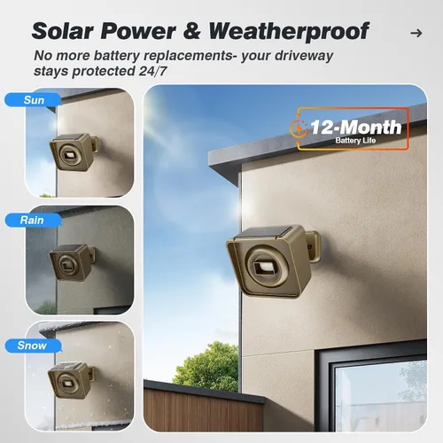 Miniatura 4 de Alarma solar inalámbrica para entrada exterior de 1/2 milla de largo alcance, 3 sensibilidades y resistente a la intemperie para alarma de seguridad