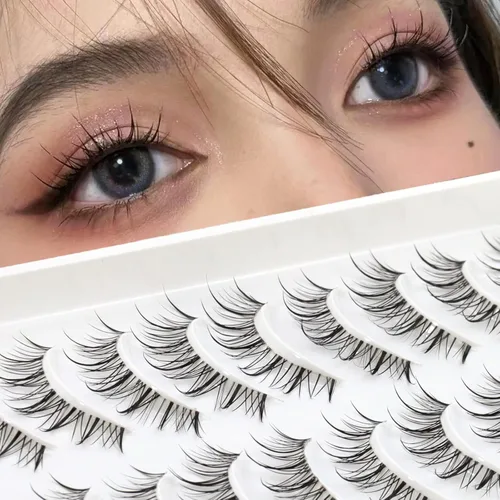 Pestañas de anime con banda transparente, pestañas coreanas de 13 mm, aspecto natural de manga, pestañas de anime esponjosas, 10 pares de pestañas