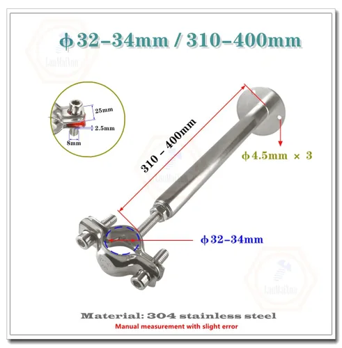 Miniatura 2 de 1 juego de soportes de tubo de montaje en pared de acero inoxidable 304, correas de tubo ajustables para tubo de 1.260-1.339 in, altura de soporte