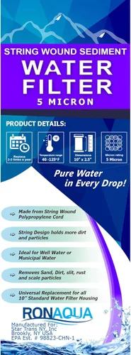 Miniatura 6 de Ronaqua Cartucho de filtro de agua para sedimentos de 5 micrones de cadena herida 10 Inc. x 2.5 Inc. Un reemplazo para cualquier sistema de ósmosis