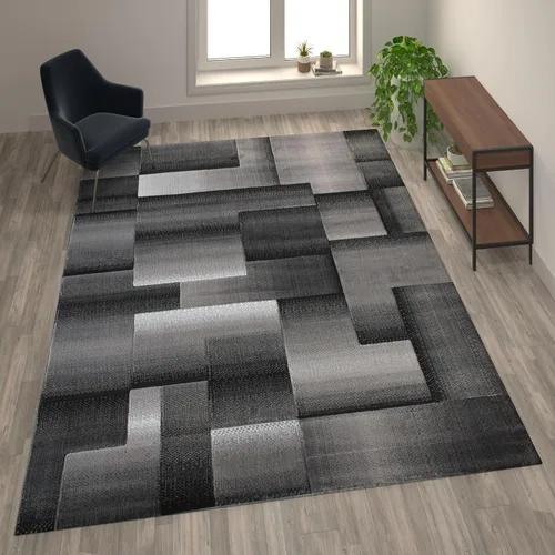 Miniatura 20 de Flash Furniture Elio Collection - Alfombra de área con patrón de bloques de color, alfombra de olefina azul de pelo alto, alfombra de área de 2 x 3