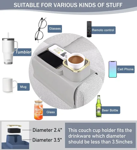 Miniatura 5 de HMASYO Bandeja Portavaso para Sofá - Bandeja de Silicona para Brazo de Sofá, Organizador de Bebidas y Bandeja para Control Remoto, Snacks, Celular
