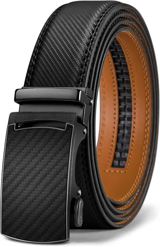 KEMISANT Cinturón para hombre, correa de trinquete deslizante de cuero genuino para regalo para hombre, pantalones de vestir Oxford, tamaño ajustable