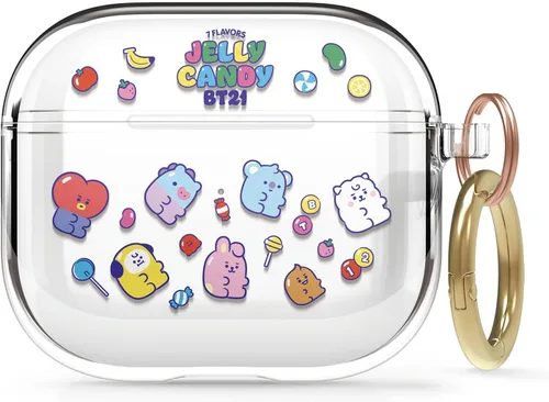 elago BT21 - Funda compatible con Apple AirPods de 3ª generación, funda transparente con llavero, reduce el amarilleo, carga inalámbrica [producto