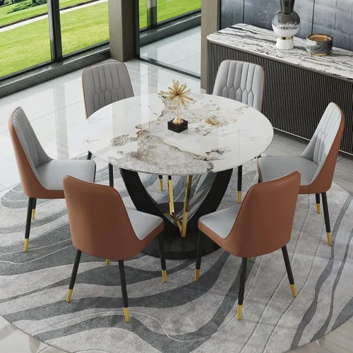 Miniatura 30 de JUFU Juego de mesa de comedor redonda para 4, mesa de comedor de 48 pulgadas con mesa de mármol sintético y 4 sillas tapizadas, moderno juego