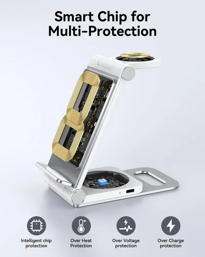 Miniatura 3 de Cargador inalámbrico para Samsung Estación de carga inalámbrica 3 en 1 Soporte de cargador inalámbrico plegable para Galaxy S25 S24 S23 S22 S21 Gris