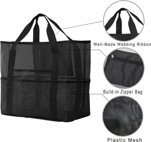 Miniatura 5 de Mesh Beach Bag, Extra Large Beach Bags with 9 Pockets & Zipper Waterproof Lightweight Beach Tote for BeachPool Trip