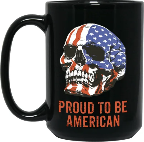Miniatura 2 de Proud To Be American - Taza de café de cerámica Proud To Be American Gift – Proud To Be American Skull American Flag Taza disponible en 11 o 15 oz