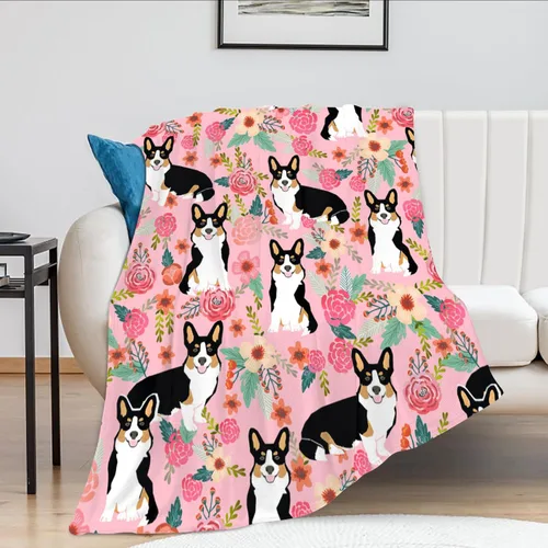 Miniatura 3 de Manta de Corgi regalos para las amantes de Corgi para mujeres, lindas flores corgis, manta de franela de forro polar, suave y cálida manta rosa