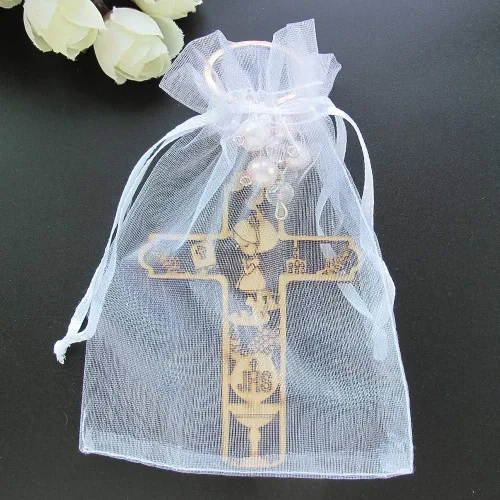 Miniatura 5 de 12 piezas de llavero de madera de primera comunión para regalo de niña para invitados Recuerdos para Primera Comunión con bolsas de regalo