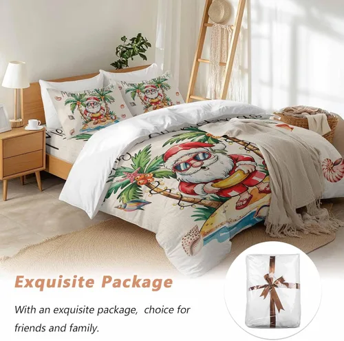 Miniatura 7 de Juego de funda de edredón de Papá Noel de Navidad, tamaño individual, edredón de microfibra suave, edredón de cama con estampado + funda con sábana
