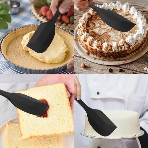 Miniatura 2 de Juego de 6 espátulas de silicona, espátula de cuchara de goma, resistente al calor, diseño de una pieza, espátula sin costuras, raspadores Negro